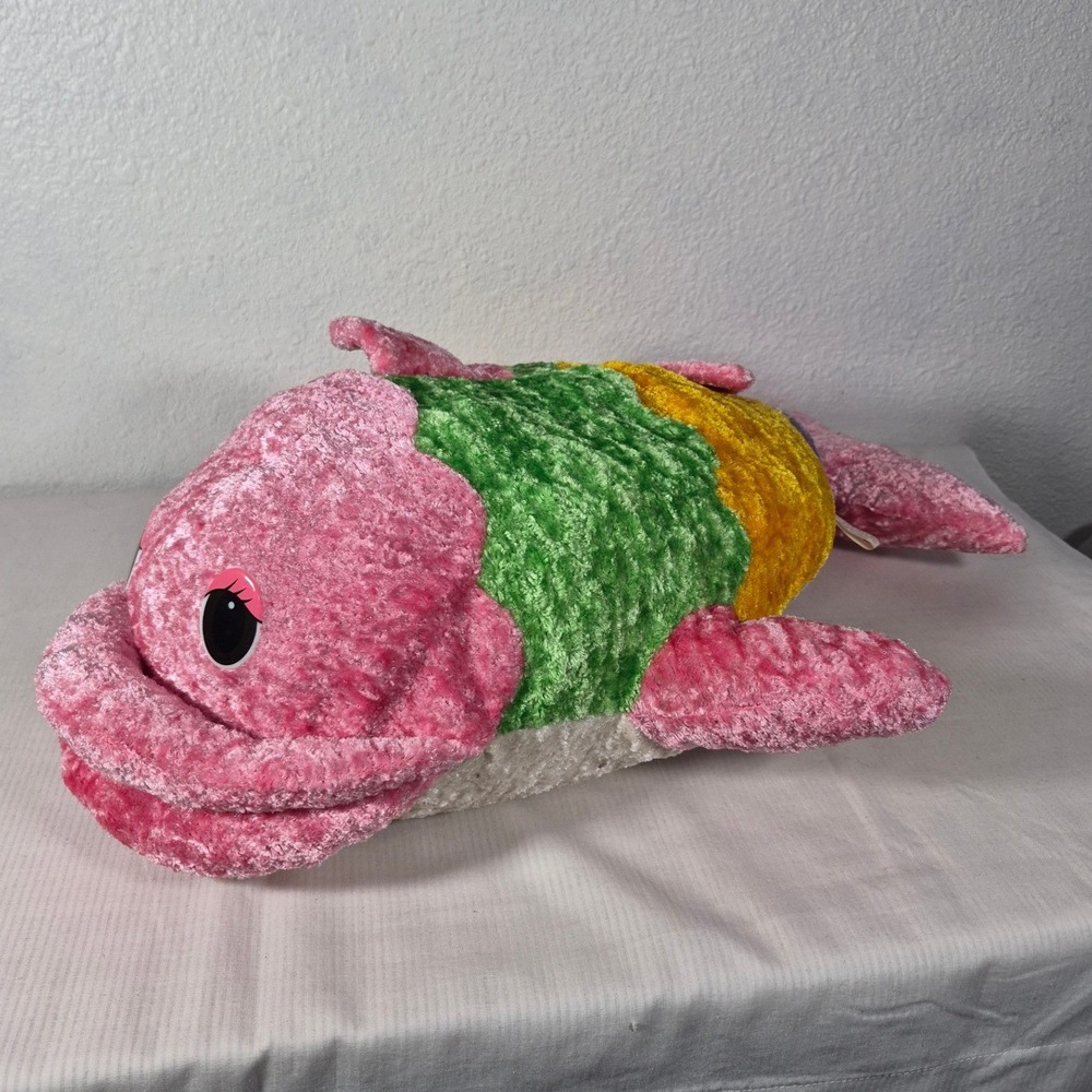 Large Hugfun International Rainbow Dolphin Fish Plush Crushed Velvet 21"